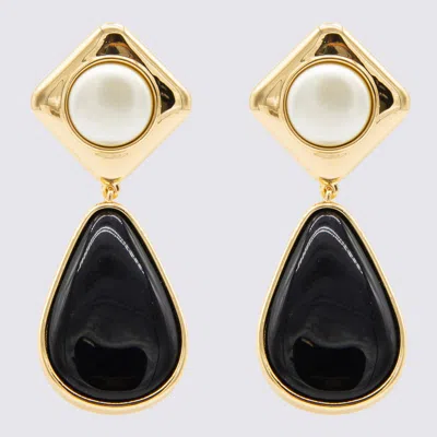 Self-portrait Geometric Drop Earrings Pearl Detail In Gold