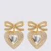 Self-portrait Bow Crystal Drop Heart Gold Earrings In Gold