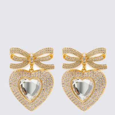 Self-portrait Bow Crystal Drop Heart Gold Earrings