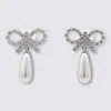 Self-portrait Crystal Bow Pearl Earrings In Silver