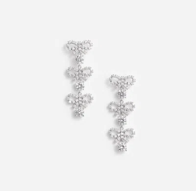 Self-portrait Micro Bow Crystal Tiered Earrings In Silver