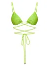 Self-portrait Bikini Top With All-over Crystal Embellishment In Green Polyamide Woman In Green