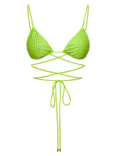 SELF-PORTRAIT BIKINI TOP WITH ALL-OVER CRYSTAL EMBELLISHMENT IN GREEN POLYAMIDE WOMAN