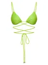 Self-portrait Bikini Top With All-over Crystal Embellishment In Green Polyamide Woman In Green