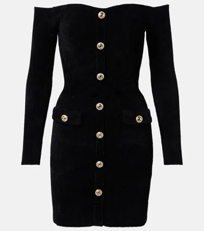 Self-portrait Chenille Minidress In Black