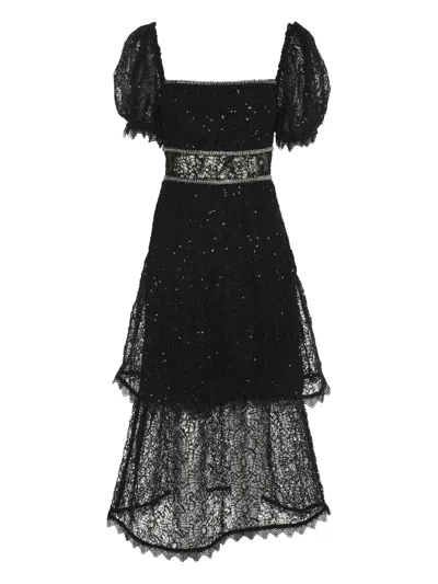 Pre-owned Self-portrait Lace Sequin Midi Dress In Black