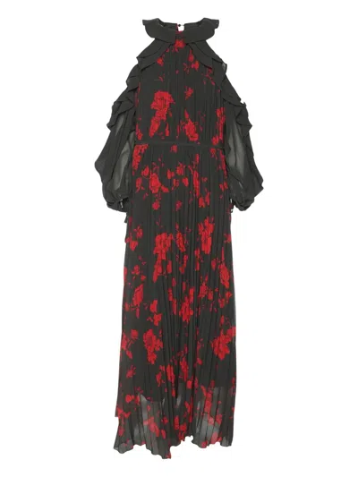 Pre-owned Self-portrait Floral-print Midi Dress In Black