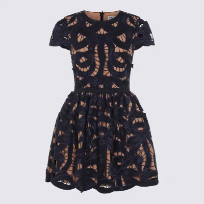 Self-portrait Black And Beige Cotton Dress In Blue
