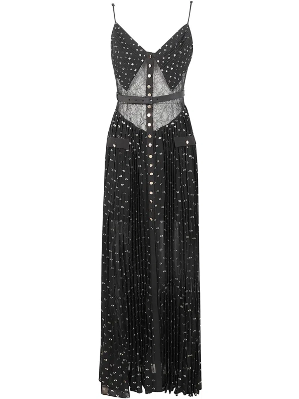 Self-portrait Black And Gold Chiffon Maxi Dress | ModeSens
