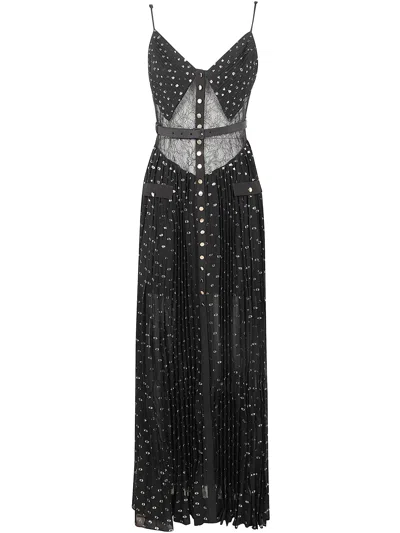 Self-portrait Black And Gold Chiffon Maxi Dress