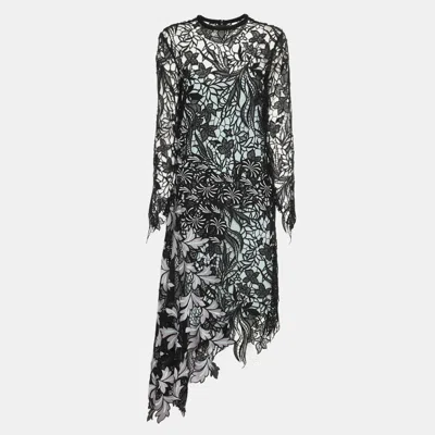 Pre-owned Self-portrait Black Asymmetric Hem Vine Lace Midi Dress M