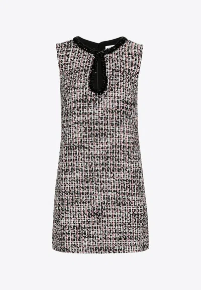 SELF-PORTRAIT BLACK BOUCLE EMBELLISHED MINI DRESS