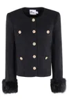 Self-portrait Black Boucle Fur Cuff Jacket In Black