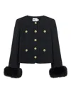 Self-portrait Faux Fur-cuff Buttoned Jacket In Black