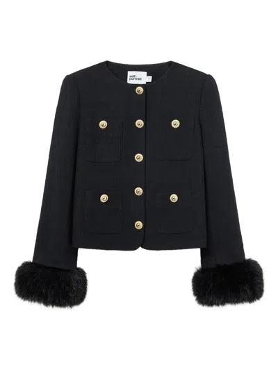 SELF-PORTRAIT SELF-PORTRAIT BLACK BOUCLE FUR CUFF JACKET CLOTHING