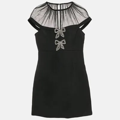 Pre-owned Self-portrait Black Bow Embellished Gabardine Crepe Mini Dress S