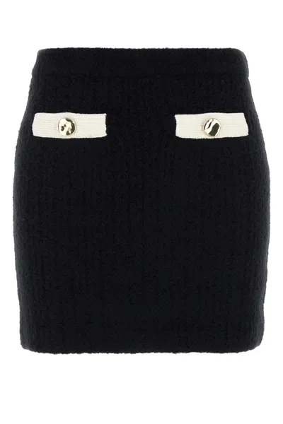 SELF-PORTRAIT SELF PORTRAIT BLACK STRETCH ALPACA BLEND MINI SKIRT