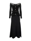 Self-portrait Black Chenille And Knit Crystal Trim Midi Dress In Black