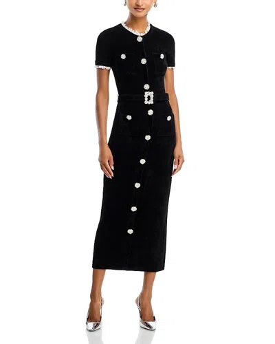 SELF-PORTRAIT SELF-PORTRAIT BLACK CHENILLE KNIT MIDI DRESS