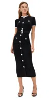 Self-portrait Womens Black Crystal-embellished Lace-trim Chenille-knit Midi Dress In Black