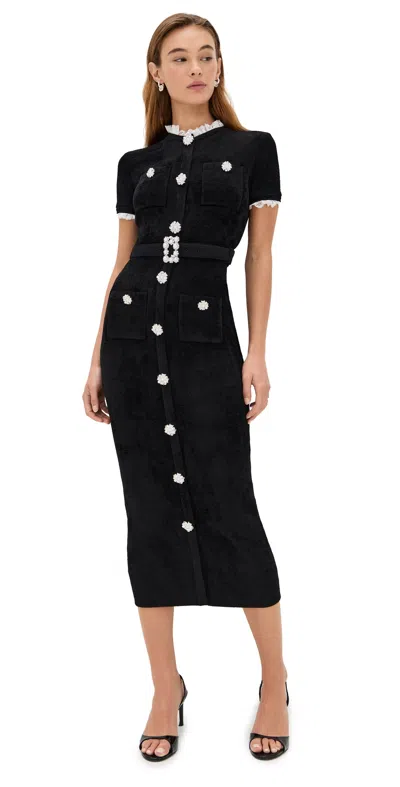 SELF-PORTRAIT BLACK CHENILLE KNIT MIDI DRESS BLACK