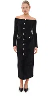 Self-portrait Off-the-shoulder Button-embellished Chenille Midi Dress In Black