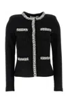 Self-portrait Black Crewneck Sequin Cardigan In Black