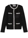 Self-portrait Black Cotton Wool Blend Sequin Jacket In Black
