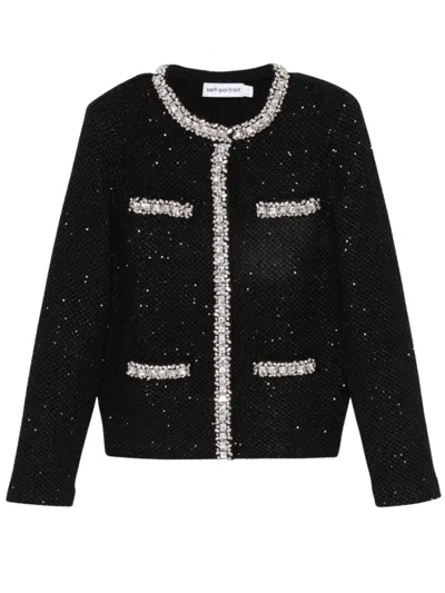 Self-portrait Black Cotton Wool Blend Sequin Jacket