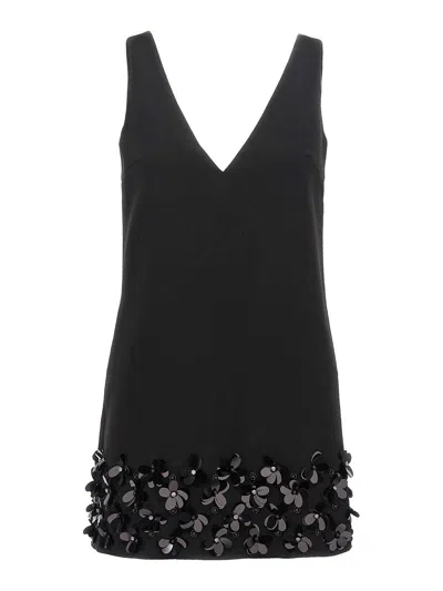 SELF-PORTRAIT BLACK CREPE 3D SEQUIN MINI DRESS