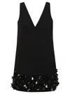 Self-portrait Black Sequin Mini Dress With V Neck In Tech Fabric Woman In Black
