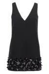 Self-portrait Black Sequin Mini Dress With V Neck In Tech Fabric Woman In Black