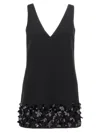 Self-portrait Black Sequin Mini Dress With V Neck In Tech Fabric Woman In Black
