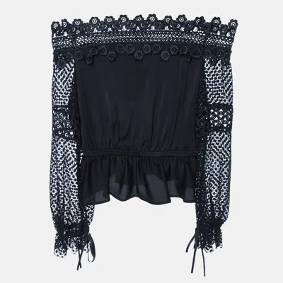 Pre-owned Self-portrait Black Crepe & Lace Off-shoulder Top S