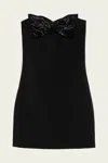 Self-portrait Black Sleeveless Mini Dress With Bandeau And Beaded Oversize Bow In Tech Fabric Woman