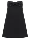 Self-portrait Black Sleeveless Mini Dress With Bandeau And Beaded Oversize Bow In Tech Fabric Woman In Black