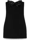 Self-portrait Black Sleeveless Mini Dress With Bandeau And Beaded Oversize Bow In Tech Fabric Woman In Black