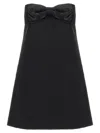 Self-portrait Black Sleeveless Mini Dress With Bandeau And Beaded Oversize Bow In Tech Fabric Woman In Black