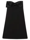 Self-portrait Black Sleeveless Mini Dress With Bandeau And Beaded Oversize Bow In Tech Fabric Woman