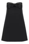 Self-portrait Black Sleeveless Mini Dress With Bandeau And Beaded Oversize Bow In Tech Fabric Woman