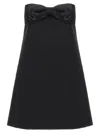 Self-portrait Black Sleeveless Mini Dress With Bandeau And Beaded Oversize Bow In Tech Fabric Woman In Black
