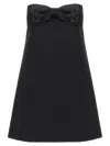Self-portrait Black Sleeveless Mini Dress With Bandeau And Beaded Oversize Bow In Tech Fabric Woman In Black