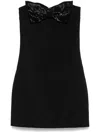 Self-portrait Black Sleeveless Mini Dress With Bandeau And Beaded Oversize Bow In Tech Fabric Woman