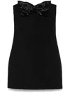 Self-portrait Black Sleeveless Mini Dress With Bandeau And Beaded Oversize Bow In Tech Fabric Woman In Black