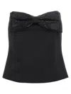 Self-portrait Black Sleeveless Top With Bandeau Neckline In Tech Fabric Woman In Black
