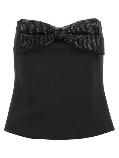SELF-PORTRAIT BLACK SLEEVELESS TOP WITH BANDEAU NECKLINE IN TECH FABRIC WOMAN