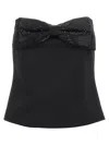 Self-portrait Black Sleeveless Top With Bandeau Neckline In Tech Fabric Woman