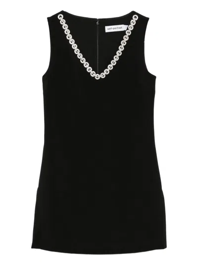 Self-portrait Self Portrait Black Crepe Crystal Trim Mini Dress