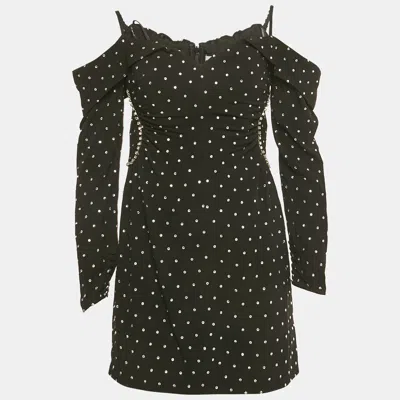 Pre-owned Self-portrait Black Crepe Diamante Off-shoulder Mini Dress M