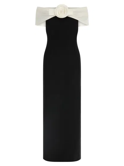 SELF-PORTRAIT BLACK CRÊPE FLOWER MAXI DRESSES WHITE/BLACK